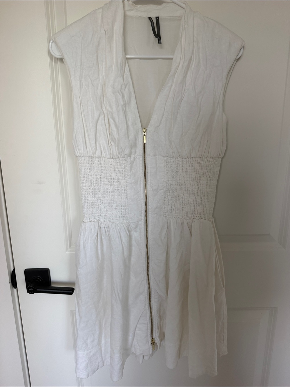 Anthropologie Sleeveless White Zip-Front Dress
